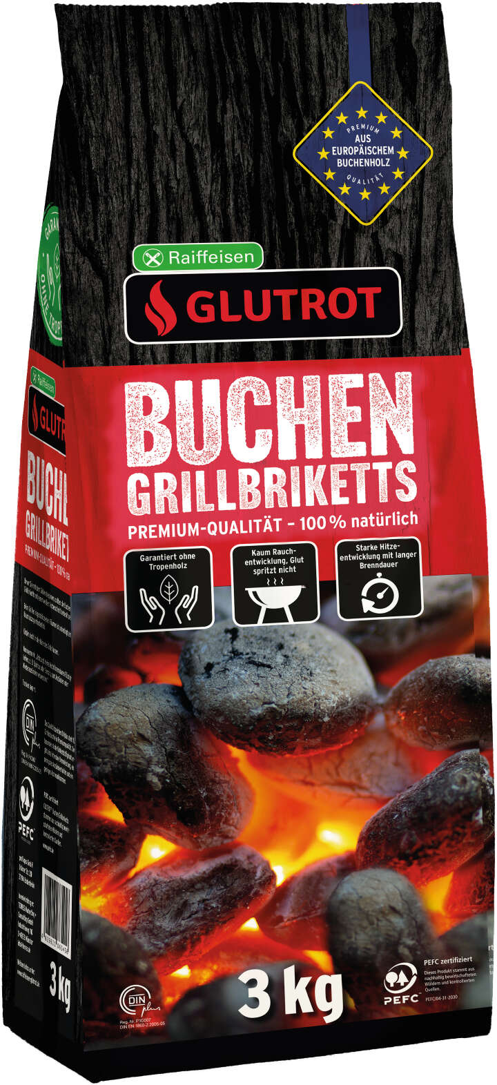 GLUTROT Buchen Grillbriketts